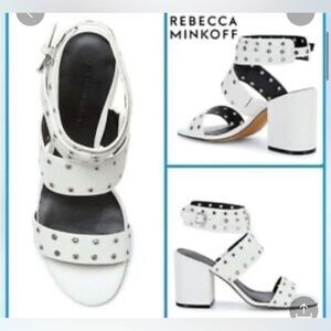 Rebecca minkoff carter grommet strappy block heel sandals light grey 8.5m